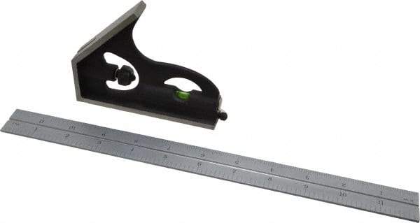 TESA Brown & Sharpe - 2 Piece, 12" Combination Square Set - 1/16, 1/32, 1/64 & 1/8" (4R) Graduation, Hardened Steel Blade, Hardened Steel Square Head - USA Tool & Supply