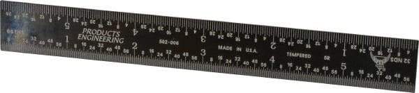PEC Tools - 6" Long, 1/100, 1/64, 1/32, 1/10" Graduation, Rigid Steel Rule - 5R Graduation Style, 3/4" Wide, Black, Black Chrome Finish - USA Tool & Supply