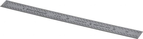 TESA Brown & Sharpe - 6" Long, 1/64, 1/50, 1/32, 1/10" Graduation, Flexible Steel Rule - 3R Graduation Style, 1/2" Wide, Silver, Satin Chrome Finish - USA Tool & Supply