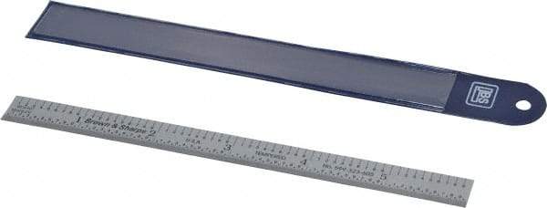 TESA Brown & Sharpe - 6" Long, 1/100, 1/64, 1/32, 1/10" Graduation, Flexible Steel Rule - 5R Graduation Style, 1/2" Wide, Silver, Satin Chrome Finish - USA Tool & Supply