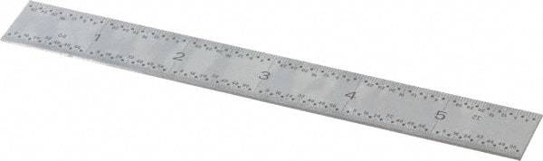TESA Brown & Sharpe - 6" Long, 1/100, 1/64, 1/32, 1/10" Graduation, Rigid Stainless Steel Rule - 5R Graduation Style, 3/4" Wide, Silver, Satin Chrome Finish - USA Tool & Supply