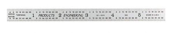 PEC Tools - 6" Long, 1/100, 1/64, 1/50, 1/32" Graduation, Flexible Steel Rule - 16R Graduation Style, 1/2" Wide, Silver, Satin Chrome Finish - USA Tool & Supply