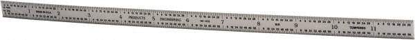 PEC Tools - 12" Long, 1/100, 1/64, 1/50, 1/32" Graduation, Flexible Steel Rule - 16R Graduation Style, 1/2" Wide, Silver, Satin Chrome Finish - USA Tool & Supply
