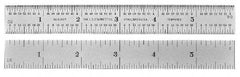 PEC Tools - 36" Long, 1/100, 1/64, 1/32, 1/10" Graduation, Rigid Steel Rule - 5R Graduation Style, 1-1/4" Wide, Silver, Satin Chrome Finish - USA Tool & Supply