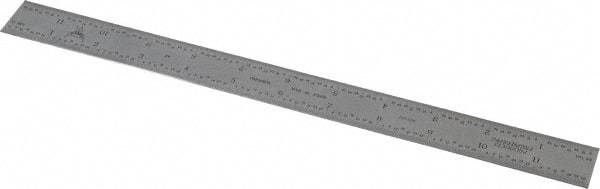 PEC Tools - 12" Long, 1/64, 1/32, 1/16, 1/8" Graduation, Rigid Steel Rule - 4R Graduation Style, 1" Wide, Silver, Satin Chrome Finish - USA Tool & Supply
