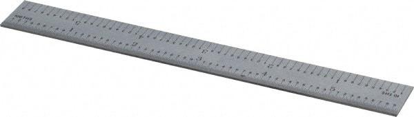 PEC Tools - 6" Long, 1/100, 1/64, 1/32, 1/10" Graduation, Rigid Steel Rule - 5R Graduation Style, 3/4" Wide, Silver, Satin Chrome Finish - USA Tool & Supply