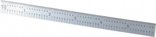PEC Tools - 6" Long, 1/100, 1/64, 1/32, 1/10" Graduation, Flexible Steel Rule - 5R Graduation Style, 1/2" Wide, Silver, Satin Chrome Finish - USA Tool & Supply