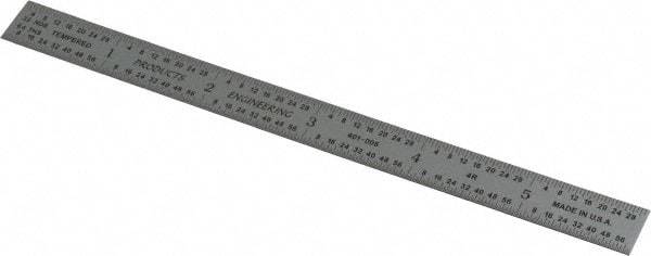 PEC Tools - 6" Long, 1/64, 1/32, 1/16, 1/8" Graduation, Flexible Steel Rule - 4R Graduation Style, 1/2" Wide, Silver, Satin Chrome Finish - USA Tool & Supply