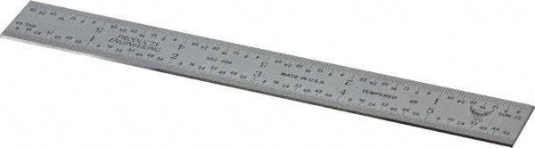 PEC Tools - 6" Long, 1/64, 1/32, 1/16, 1/8" Graduation, Rigid Steel Rule - 4R Graduation Style, 3/4" Wide, Silver, Satin Chrome Finish - USA Tool & Supply