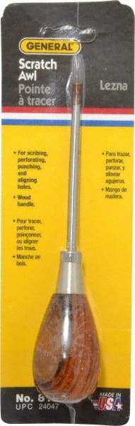 General - 6-1/2" OAL Steel Scratch Awl - Hardwood Handle - USA Tool & Supply