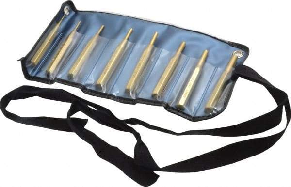 Made in USA - 8 Piece, 1/16 to 5/16", Pin Punch Set - Round Shank, Brass, Comes in Vinyl Pouch - USA Tool & Supply