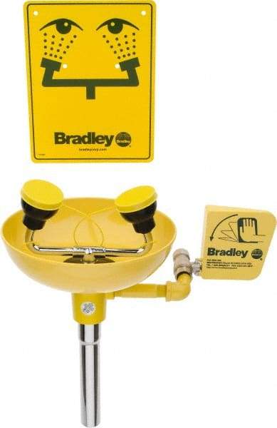 Bradley - Wall Mount, Plastic Bowl, Eye & Face Wash Station - 1/2" Inlet, 30 to 90 psi Flow, 3 GPM Flow Rate - USA Tool & Supply