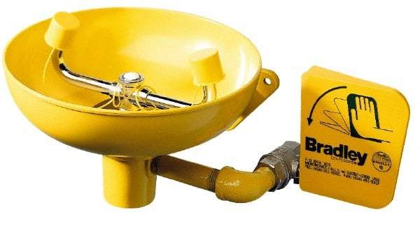 Bradley - Wall Mount, Plastic Bowl, Eyewash Station - 1/2" Inlet, 30 to 90 psi Flow, 0.4 GPM Flow Rate - USA Tool & Supply