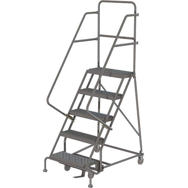 TRI-ARC - 86" 5 Step Rolling Platform Ladder - 450 Lb Capacity, 50" Platform Height, 24" Base Width x 42" Depth, Serrated Tread - USA Tool & Supply