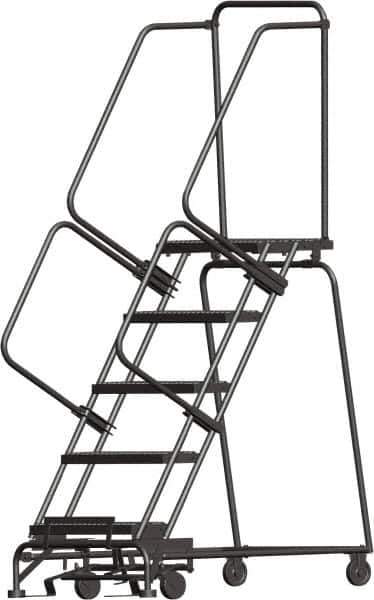 Ballymore - 83" 5 Step Stairway Slope Ladder - Rolling Safety Ladder, 450 Lb Capacity, 50" Platform Height, 20" Base Width x 51" Depth, Perforated Tread - USA Tool & Supply