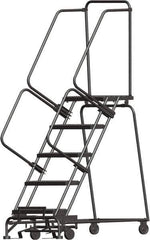 Ballymore - 83" 5 Step Ladder - Rolling Safety Ladder, 450 Lb Capacity, 50" Platform Height, 24" Base Width x 43" Depth, Perforated Tread - USA Tool & Supply