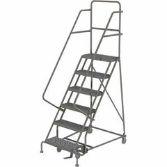 TRI-ARC - 93" 6 Step Ladder - 350 Lb Capacity, 60" Platform Height, 30" Base Width x 49" Depth, Heavy-Duty Serrated Grating - USA Tool & Supply