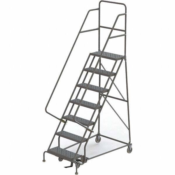 TRI-ARC - 103" 7 Step Ladder - 350 Lb Capacity, 70" Platform Height, 30" Base Width x 55" Depth, Perforated Tread - USA Tool & Supply