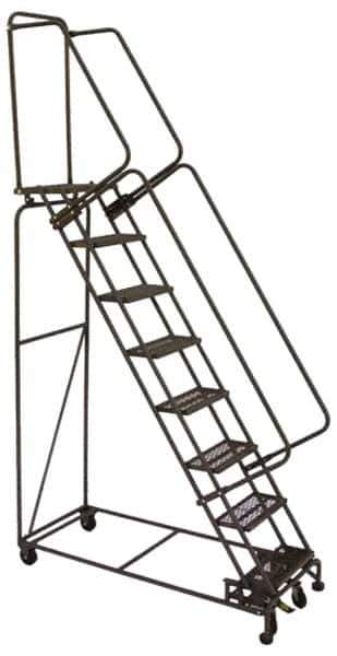 Ballymore - 133" 10 Step Ladder - Lock Step Rolling Safety Ladder, 450 Lb Capacity, 100" Platform Height, 32" Base Width x 74" Base Depth, Grip Strut - USA Tool & Supply