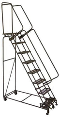 Ballymore - 113" 8 Step Ladder - Lock Step Rolling Safety Ladder, 450 Lb Capacity, 80" Platform Height, 32" Base Width x 61" Base Depth, Perforated Tread - USA Tool & Supply