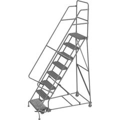 TRI-ARC - 116" 8 Step Rolling Platform Ladder - 450 Lb Capacity, 80" Platform Height, 35" Base Width x 64" Depth, Serrated Tread - USA Tool & Supply