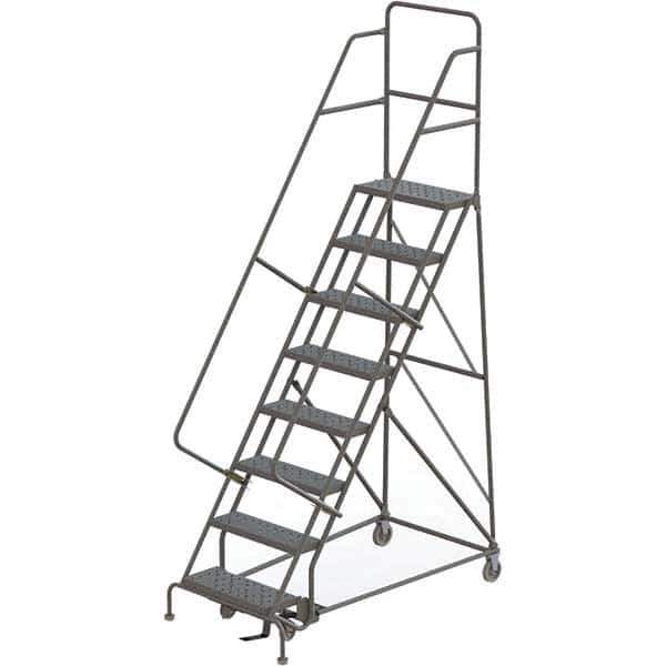 TRI-ARC - 116" 8 Step Rolling Platform Ladder - 450 Lb Capacity, 80" Platform Height, 35" Base Width x 64" Depth, Perforated Tread - USA Tool & Supply