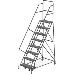 TRI-ARC - 116" 8 Step Rolling Platform Ladder - 450 Lb Capacity, 80" Platform Height, 35" Base Width x 64" Depth, Perforated Tread - USA Tool & Supply