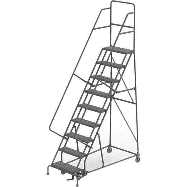 TRI-ARC - 126" 9 Step Rolling Platform Ladder - 450 Lb Capacity, 90" Platform Height, 35" Base Width x 69" Depth, Perforated Tread - USA Tool & Supply