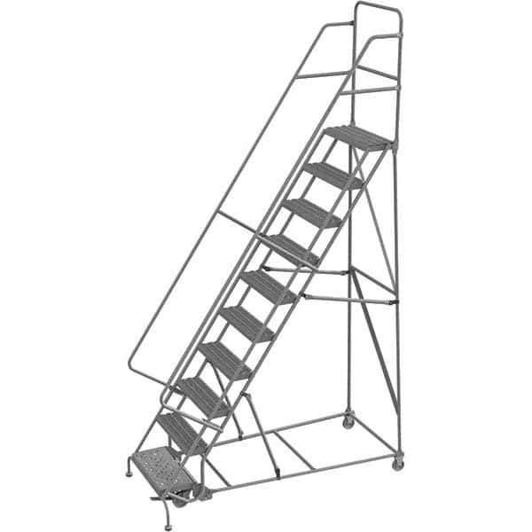 TRI-ARC - 136" 10 Step Rolling Platform Ladder - 450 Lb Capacity, 100" Platform Height, 35" Base Width x 76" Depth, Serrated Tread - USA Tool & Supply