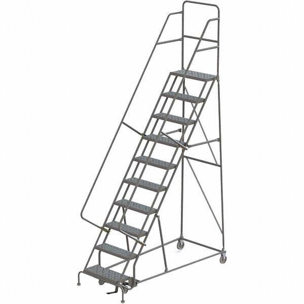 TRI-ARC - 136" 10 Step Rolling Platform Ladder - 450 Lb Capacity, 100" Platform Height, 35" Base Width x 76" Depth, Perforated Tread - USA Tool & Supply