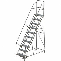 TRI-ARC - 136" 10 Step Rolling Platform Ladder - 450 Lb Capacity, 100" Platform Height, 35" Base Width x 76" Depth, Perforated Tread - USA Tool & Supply