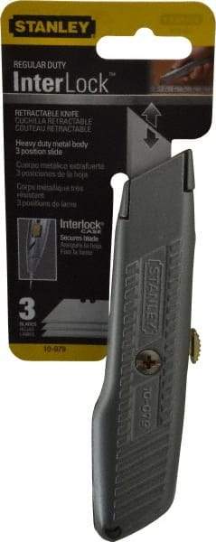 Stanley - Retractable Utility Knife - Enamel (Color) Zinc Handle, 3 Blades Included - USA Tool & Supply