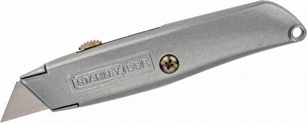 Stanley - Retractable Utility Knife - 2-7/16" Blade, Die Cast Aluminum (Color) Aluminum Handle, 3 Blades Included - USA Tool & Supply