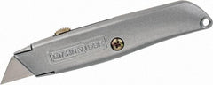 Stanley - Retractable Utility Knife - 2-7/16" Blade, Die Cast Aluminum (Color) Aluminum Handle, 3 Blades Included - USA Tool & Supply