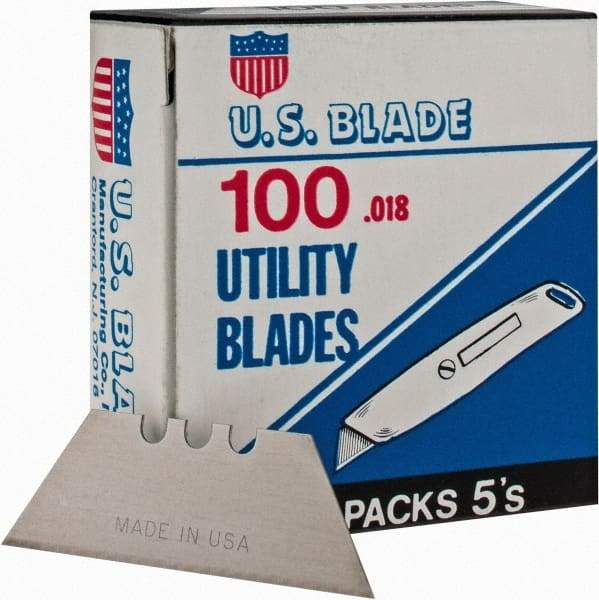 U.S. Blade - 100 Piece Steel Utility Knife Blade - 2" OAL, 0.017" Blade Thickness - USA Tool & Supply