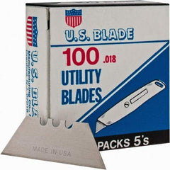 U.S. Blade - 100 Piece Steel Utility Knife Blade - 2" OAL, 0.017" Blade Thickness - USA Tool & Supply