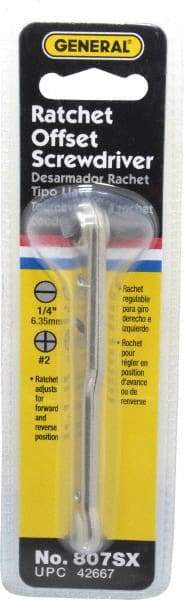 General - 1/4" Slotted Blade, #2 Phillips Point, Ratcheting Offset Slotted & Phillips Screwdriver Set - 3-7/8" OAL - USA Tool & Supply