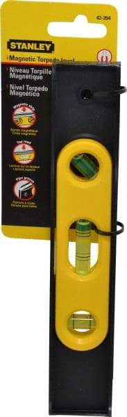 Stanley - Magnetic 9" Long 3 Vial Torpedo Level - ABS Plastic, Black/Yellow, 1 45°, 1 Level & 1 Plumb Vials - USA Tool & Supply