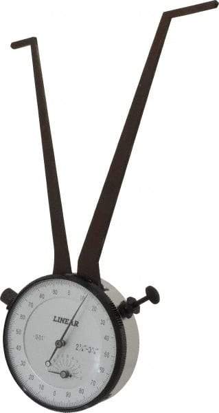 Value Collection - 2-1/4 to 3-1/4" Black Oxide & Chrome Plated Inside Dial Caliper Gage - 0.001" Graduation, 0.038mm Accuracy, 3-1/4" Leg Length, Ball Contact Points - USA Tool & Supply