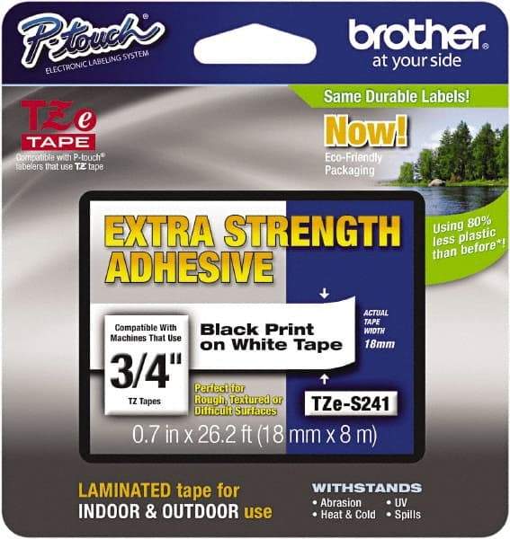 Brother - 3/4" Wide x 314.4" Long, White Plastic/Paper Tape Cassette - For Label Maker - USA Tool & Supply