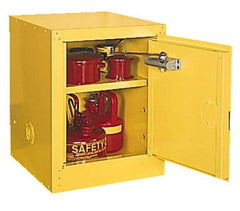 Eagle - 1 Door, 1 Shelf, Yellow Steel Space Saver Safety Cabinet for Flammable and Combustible Liquids - 44" High x 23" Wide x 18" Deep, Manual Closing Door, 3 Point Key Lock, 16 Gal Capacity - USA Tool & Supply