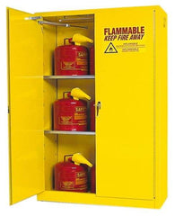 Eagle - 2 Door, 2 Shelf, Yellow Steel Standard Safety Cabinet for Flammable and Combustible Liquids - 65" High x 43" Wide x 18" Deep, Self Closing Door, 3 Point Key Lock, 45 Gal Capacity - USA Tool & Supply