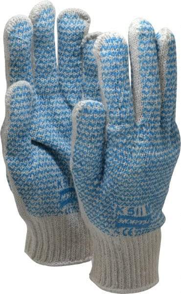 North - Size L (9) PVC Coated Cotton General Protection Work Gloves - For General Purpose, Fully Coated, Knit Wrist Cuff, Full Fingered, Natural/Blue, Paired - USA Tool & Supply