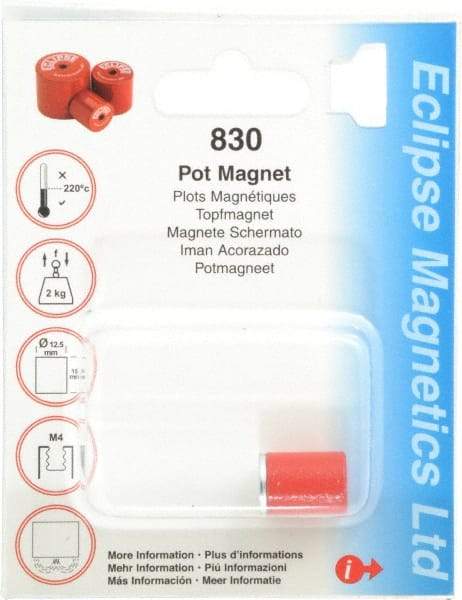 Eclipse - 1/2" Diam, M4 Thread, 2.5 Lb Average Pull Force, Mild Steel, Alnico Pot Magnets - 220°C Max Operating Temp, 5/8" High, Grade 5 Alnico - USA Tool & Supply