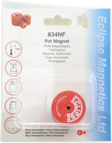 Eclipse - 1-3/8" Diam, 10-32 Thread, 17.5 Lb Average Pull Force, Mild Steel, Alnico Pot Magnets - 220°C Max Operating Temp, 1-3/16" High, Grade 5 Alnico - USA Tool & Supply