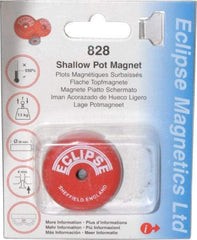 Eclipse - 1-1/2" Diam, 28.5 Lb Average Pull Force, Mild Steel, Alnico Pot Magnets - 0.339" Countersunk Hole, 220°C Max Operating Temp, 0.407" High, Grade 5 Alnico - USA Tool & Supply