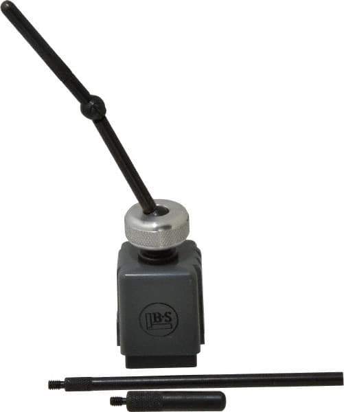 TESA Brown & Sharpe - 1-1/4" Long x 1-1/4" Wide x 1-3/4" High Magnetic Indicator Base with Holders - 7/32 & 4-3/8" Rod Length, Post Arm (Ball & Socket) - USA Tool & Supply