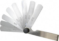 Value Collection - 9 Piece, 0.0015 to 0.015" Thick, Parallel Feeler Gage Set - 3" Leaf Length, 1/2" Wide, Tempered Steel - USA Tool & Supply