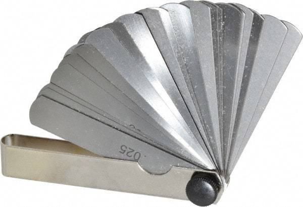 Value Collection - 26 Piece, 0.002 to 0.025" Thick, Parallel Feeler Gage Set - 3" Leaf Length, 1/2" Wide, Tempered Steel - USA Tool & Supply