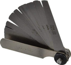 PEC Tools - 26 Piece, 0.0015 to 0.025" Thick, Tapered Feeler Gage Set - 3" Leaf Length, 0.3333" Wide, Tempered Steel - USA Tool & Supply